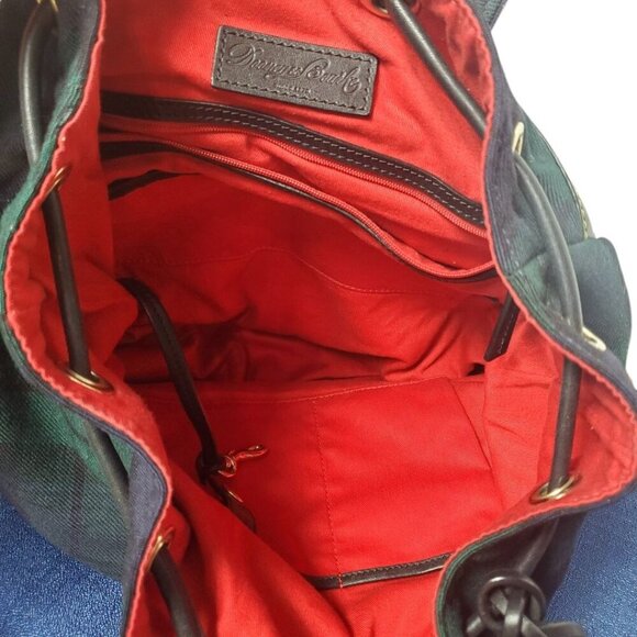Dooney & Bourke Plaid Canvas & Leather Backpack With Tassel Accents